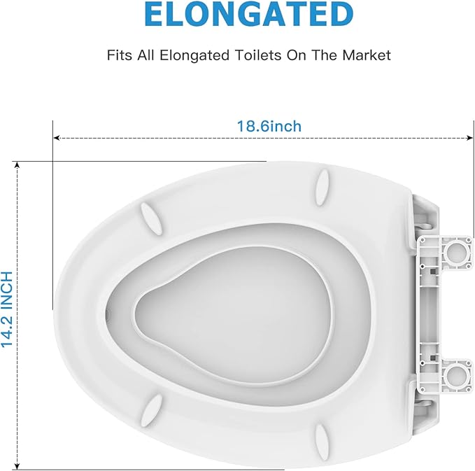 Elongated Toilet Seat with Built in Potty Training Seat, Potty Training Toilet Seat for Toddlers, Magnetic Kids Seat and Cover, Slow Close and Never Loosen, Fits both Adult and Child, White, 19"