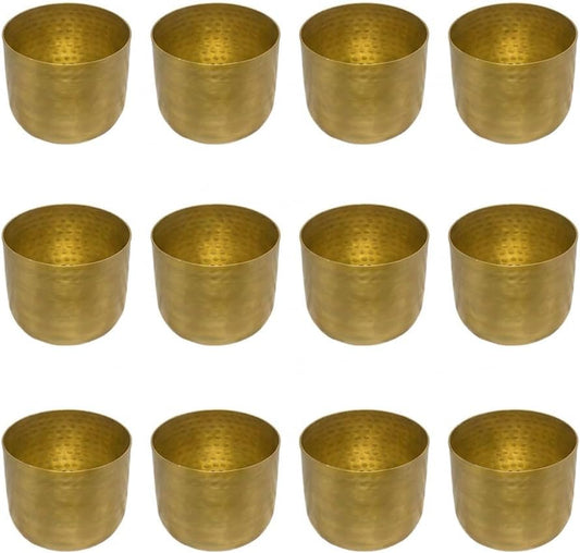 Serene Spaces Living Antique Brass Look Gold Hammered Pots: Stylish Indoor Planter, Decorative Accent for Potted Plants, Gold Flower Vase for Wedding, Extra Small, Set of 12