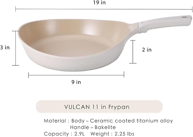Neoflam Vulcan Ivory 11" Nonstick Frying Pan with Ergonomic Handle, Cast Aluminum, Lightweight Ceramic Coated Skillet for Omelets, Stir Fry, PFAS PFOA Free, Induction Ready, Made in Korea