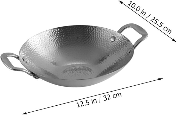 PRETYZOOM Double Handle Hammered Wok Pot Stainless Steel Cooking Pan for Korean BBQ and Home Use Small Metal Kitchen Pot with Sturdy Construction