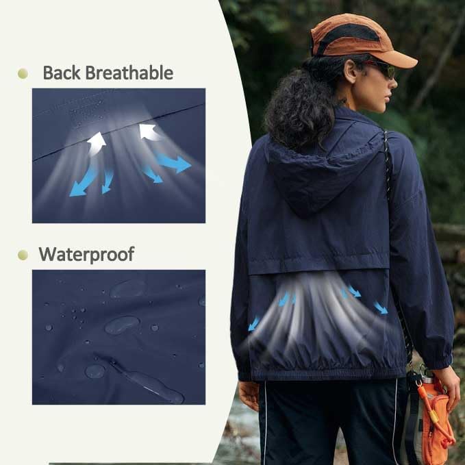 Yousify Womens Waterproof Rain Jackets Lightweight Zip Up Raincoat Outdoor Hiking Hooded Windbreaker with Pocket