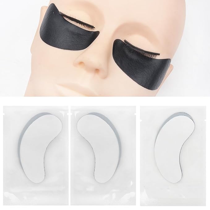 100 Pairs Hydrogel Under Eye Gel Patches Lint Free Eye Lash Pads Eyelash Extension Supplies Beauty Makeup Eye Mask Kit, Transparent/Black