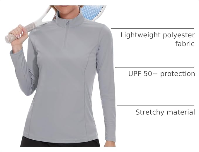 TACVASEN Women's Quarter Zip Pullover Golf Shirts UPF 50+ Long Sleeve Sun Shirts UV Protection Workout Tops