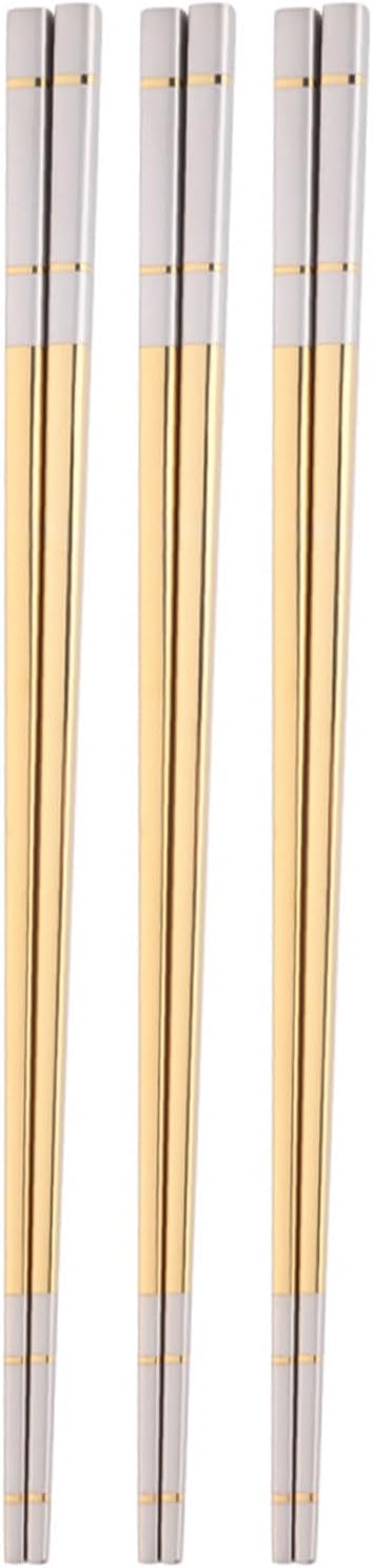 Reusable Stainless Steel Chopsticks,Dishwasher Safe , Easy to Use(3 PCS,Gold)