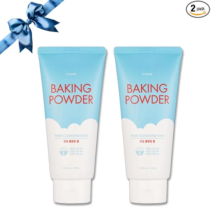 ETUDE Baking Powder Pore Cleansing Foam 1+1 Set, Face Wash for Deep Dead Cells, Micro Sized Baking Powder to Clean Deep Inside Poer, Soft and Creamy Bubble, Korean Skin Care (21.16 Ounce, 300g*2)