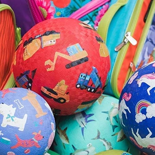 Crocodile Creek Playground Ball - Durable Rubber Ball for Kids Ages 3 and Up, Bouncy Inflatable Ball for Kickball, Indoor and Outdoor, PVC-Free - Little Builder Construction Vehicles - 7-inch Diameter