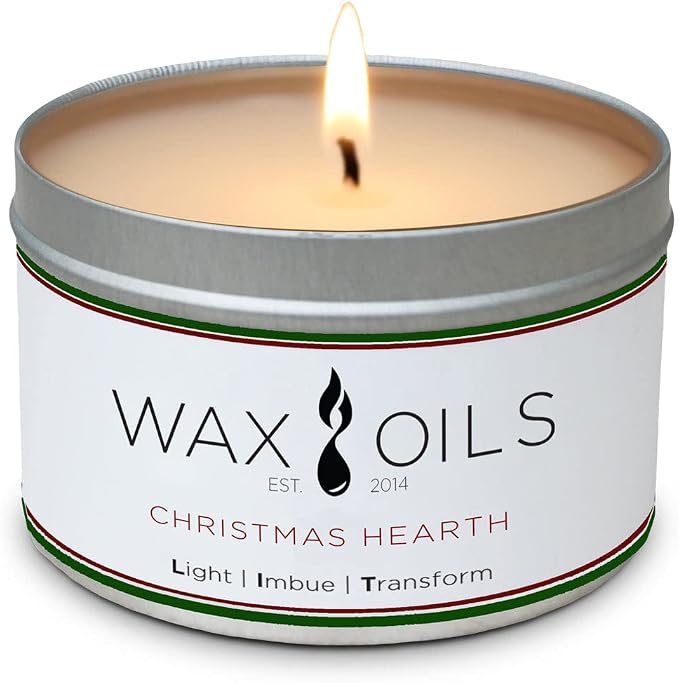 Wax and Oils Soy Wax Aromatherapy Scented Candles (Christmas Hearth) 8 Ounces. Single