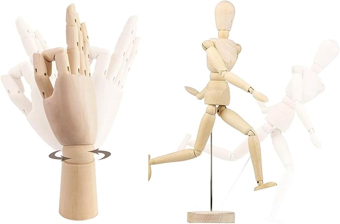 2 Pack 8" Drawing Mannequin,7" Little Hand Model,Artists Wooden Drawing Figure Animation Dolls Figure Supplies Stop Motion Art Manikin Poseable Drawing Tools for Decor,Painting,Sketching,Gifts