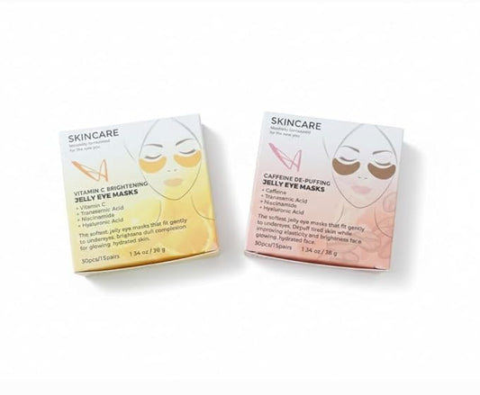 Eye Mask Gel Pads Duo Set (30 Pairs) – Vitamin C Brightening & Caffeine De-Puffing Jelly Patches – Under Eye Treatment for Dark Circles, Bags & Wrinkles with Niacinamida & Hyaluronic Acid