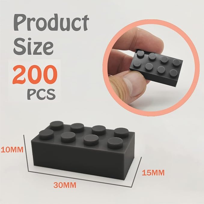 200 Piece Classic Building Bricks, 2x4 Bulk Bricks STEM Creative Building Toys, Dark Grey
