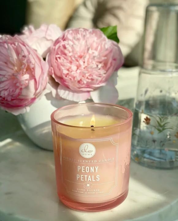 DW Home Peony Petals Wooden Wick Candle – Fresh Peony, Rose & Freesia Floral Fragrance, 12 oz Crackling Wood Wick Jar Candle, Long Burning Home Fragrance Candle