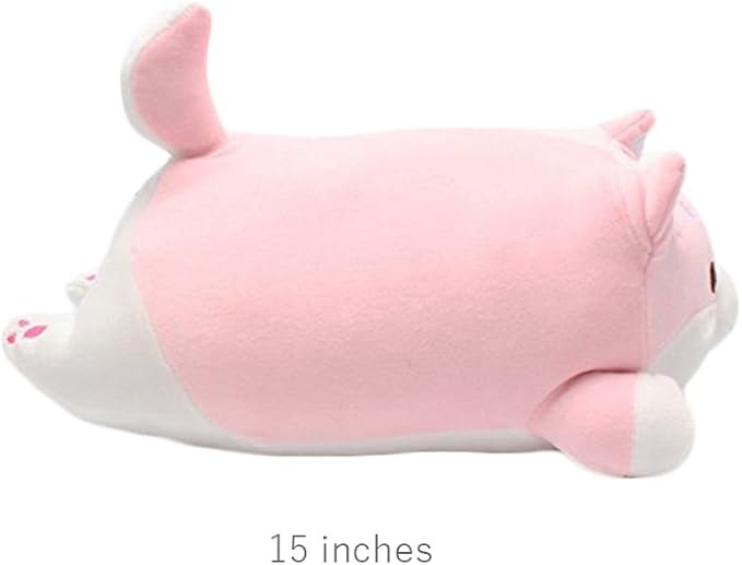 Shiba Inu Dog Plush Pillow, Cute Corgi Akita Stuffed Animals Doll Toy Gifts for Valentine's Gift, Christmas,Sofa Chair, Pink Round Eye 15"