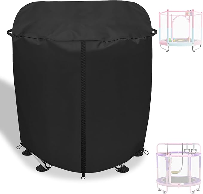 Trampoline Cover for 60" Kids Trampoline 100% Waterproof Kids Trampolines Cover Round Heavy Duty 600D Oxford cloth UV resistant Windproof Outdoor Toddler Trampoline Winter Protect Covers (Black）