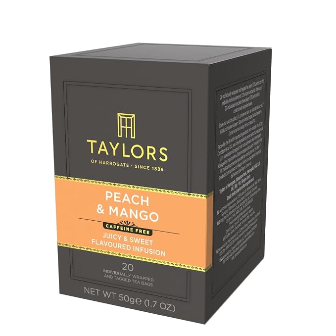 Taylors of Harrogate Peach & Mango, Herbal Tea, Individually Wrapped Teabags, 20 Count (Pack of 6), Juicy, Smooth, and Subtly Sweet, Caffeine-Free, Enjoy Hot or Iced, 120 Teabags Total