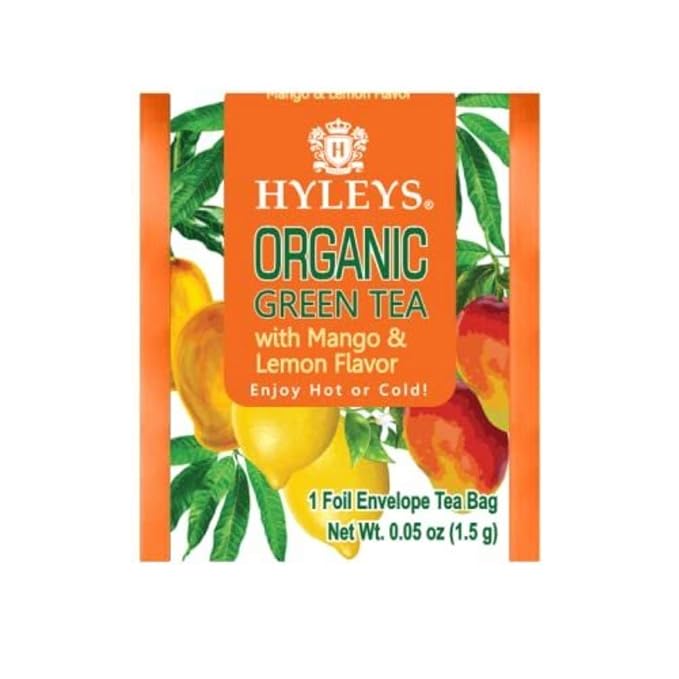 Hyleys Organic Green Tea Mango and Lemon Flavor - 25 Tea Bags (Pack of 2)