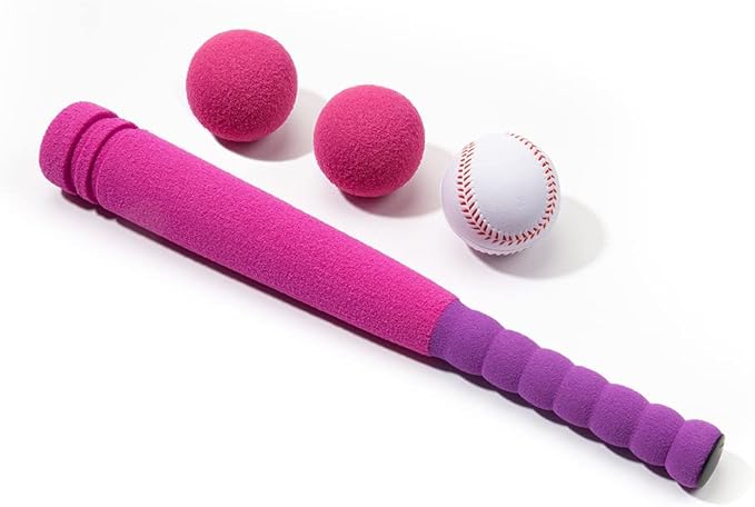 CeleMoon Soft Foam Kids Baseball Bat Toy Set with 3 Balls, 16.5 Inch [Mini Size] for Toddlers Girls Daughters Age 3 Years Old Indoor Outdoor Sport T Ball Bat Playing Game, Pink