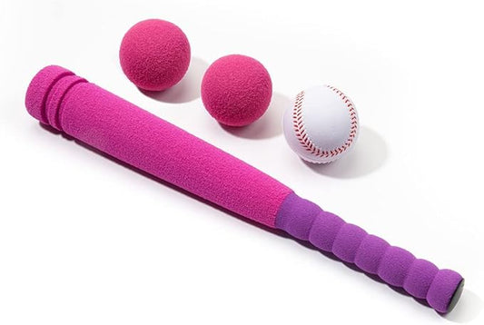 CeleMoon Soft Foam Kids Baseball Bat Toy Set with 3 Balls, 16.5 Inch [Mini Size] for Toddlers Girls Daughters Age 3 Years Old Indoor Outdoor Sport T Ball Bat Playing Game, Pink