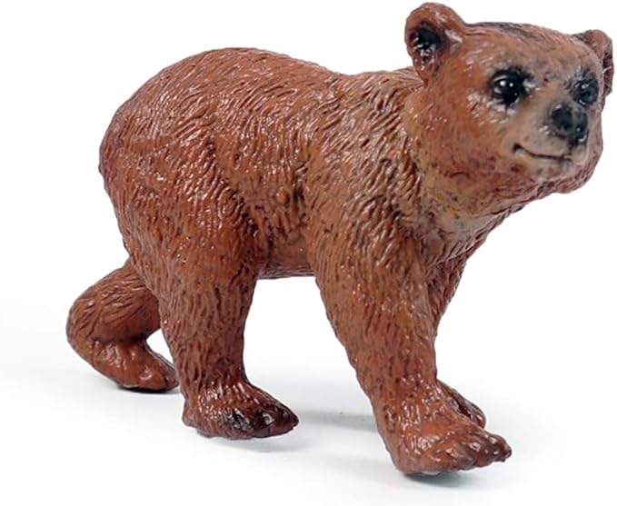 Grizzly Bear Toys Figurines, Plastic Forset Animals Bear Figures for Kids, Realistic Woodland Creature Party Supplies Cake Toppers, Pack of 3
