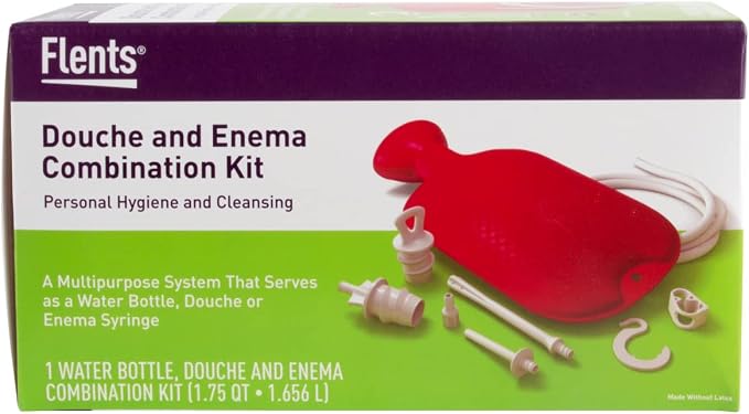 Flents Douche and Enema Combination Kit for Men and Women, Large Capacity, Multipurpose Cleaning System for Personal Hygiene, Colon Detox Cleanse, Made with Comfortable Material, Red (1.66 L)