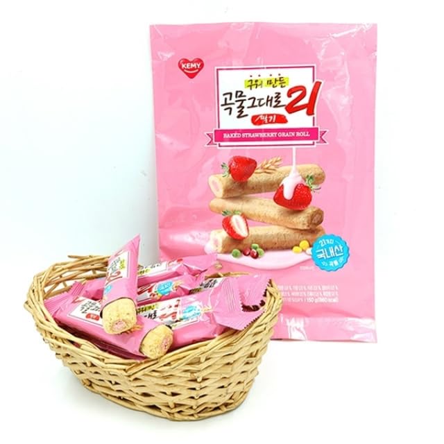 LENITH Korean Premium Multi Whole Grain Baked Crispy Rolls 21 Grains Strawberry Flavor 150g(5oz 860kcal)