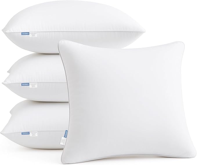 Leeden 18 x 18 Pillow Inserts (Set of 4) - Throw Pillow Inserts with 100% Cotton Cover - 18 Inch Square Interior Sofa Pillow Inserts - Decorative Pillow Insert Pair - White Couch Pillow