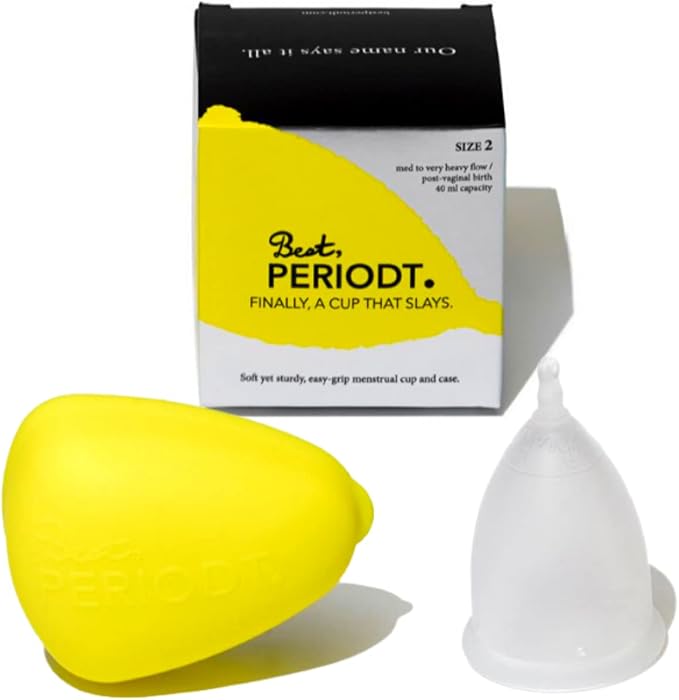 Best Periodt Menstrual Cup - High Capacity Soft Period Cup for Heavy Flow - 12 Hour Leak Free - Comfy & Easy to Use - Comes with Yellow Menstrual Cup Case - USA Made (Size 2)