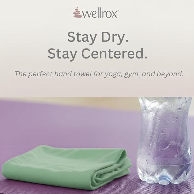 Wellrox Microfiber Hand Towel- Absorbent Sweat Towels, Workout Towels for Women- Yoga Mat Towel for Pilates, Hot Yoga, Gym Workouts (2 Pack, Green)
