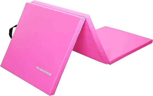 BalanceFrom 6x2 Feet 3-Panel Folding Gymnastics Mat – 1.5-Inch Thick Pad with Vinyl Surface and Carrying Handles for Tumbling, Yoga, Pilates, Home Workouts, and Martial Arts
