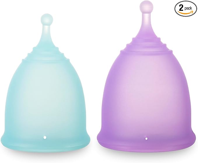 Reusable Menstrual Cup (Small & Large Size) Set of 2, Soft Silicone, Low or High Cervix, Safe Period Cup, Heavy & Light Flow, Feminine Hygiene, Tampons, Pads & Disc Alternative
