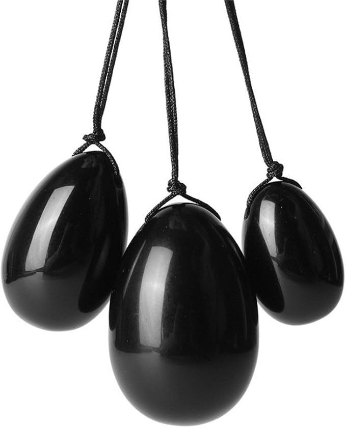 4Pcs Set Jade Yoni Eggs Stick,3 Pcs Drilled Natural Obsidian Quartz Crystal Jade Eggs Massage Stone + 1 Pcs Massage Stick for Women Kegel Exercise Strengthen Pelvic Floor Muscles