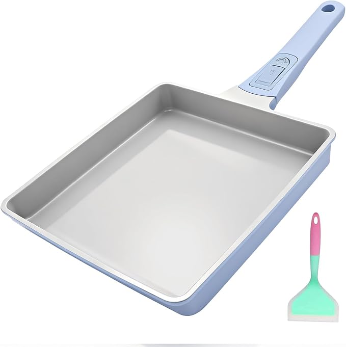 AIKENBBKK Tamagoyaki Japanese Omelette Pan, Japanese Egg Pan, Square Egg Pan Nonstick, Induction-Ready, Detachable Handle, with Silicone Spatula, PFAS & PFOA-Free, Oven Safe, Blue
