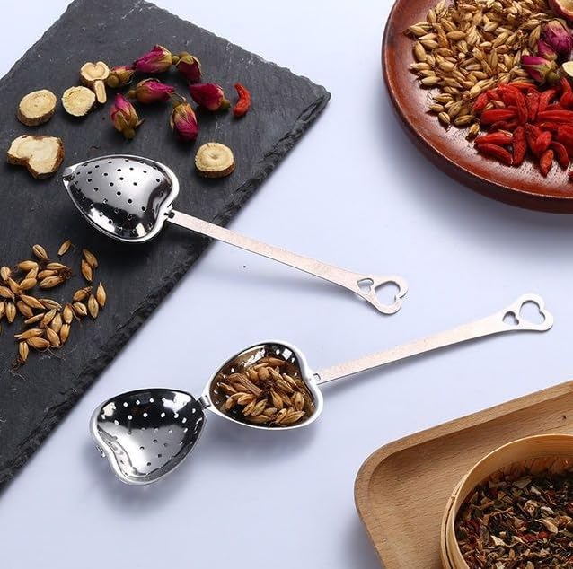 Long Grip Tea Filter, Stainless Steel Heart Shaped Tea Infuser Spoons