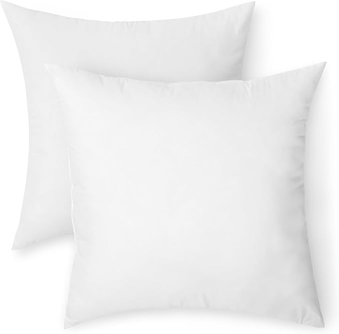 Amazon Basics Square Hypoallergenic Down Alternative Pillow Insert, Machine Washable, Softness and Support, 20 inch, 2-Pack