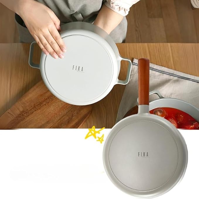 FIKA Nonstick 10-Inch Stir Fry Wok with Wood Handle, Healthy Cooking Induction Compatible Cookware for All Stovetops, Kitchen Essential Nonstick Ceramic Coating Skillet, Made in Korea ( 26cm Wok )