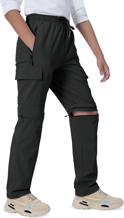 Boys Convertible Hiking Pants Kids Zip Off Scout Pants Youth Teen Boy Quick Dry Outdoor Fishing Waterproof Lightweight 4-18Y