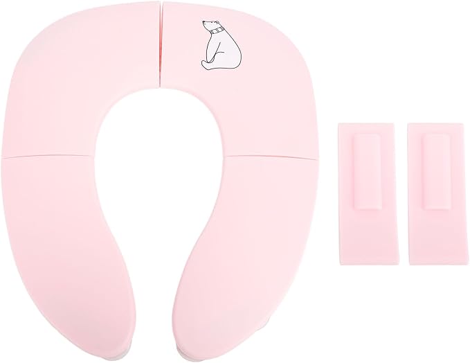 Foldable Travel Potty Seat Lightweight and Convenient Design, Suction Cup Toddler Toilet Training Portable Potty Seat for Comfort PP Material Cleaning Improves Clean (Pink)