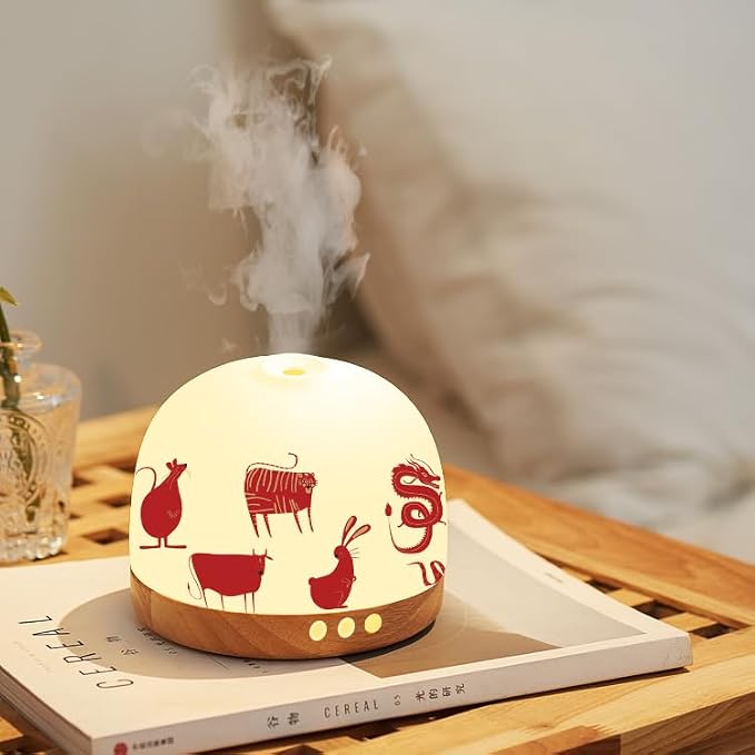 Ceramic Diffuser - 300ML Essential Oil Diffuser,Cute Porcelain Design, Quiet Cool Mist, 4 Timer Modes, Auto Shut-Off, Night Light for Bedroom and Home