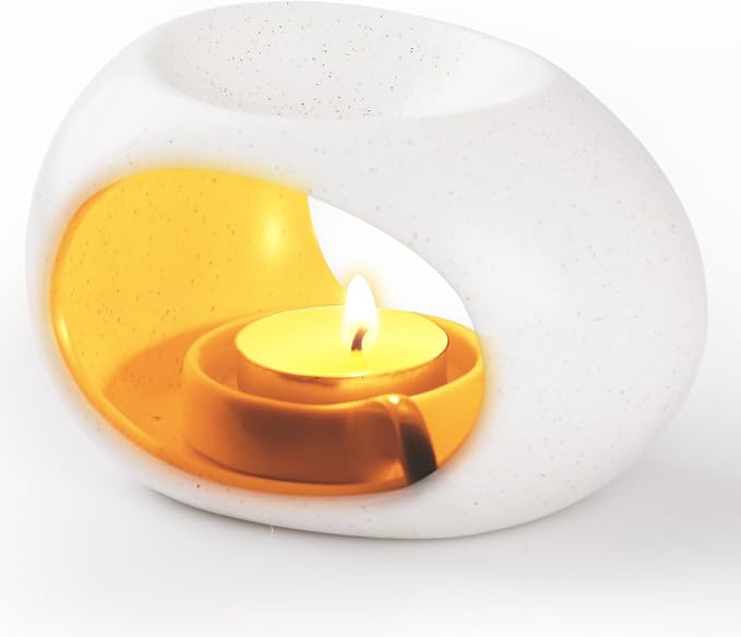 Ceramic Essential Oil Burner, Aromatherapy Oil Warmer with Tealight Candle, Incense Aroma Diffuser for Home Spa Yoga Meditation Relaxation & Room Decor White