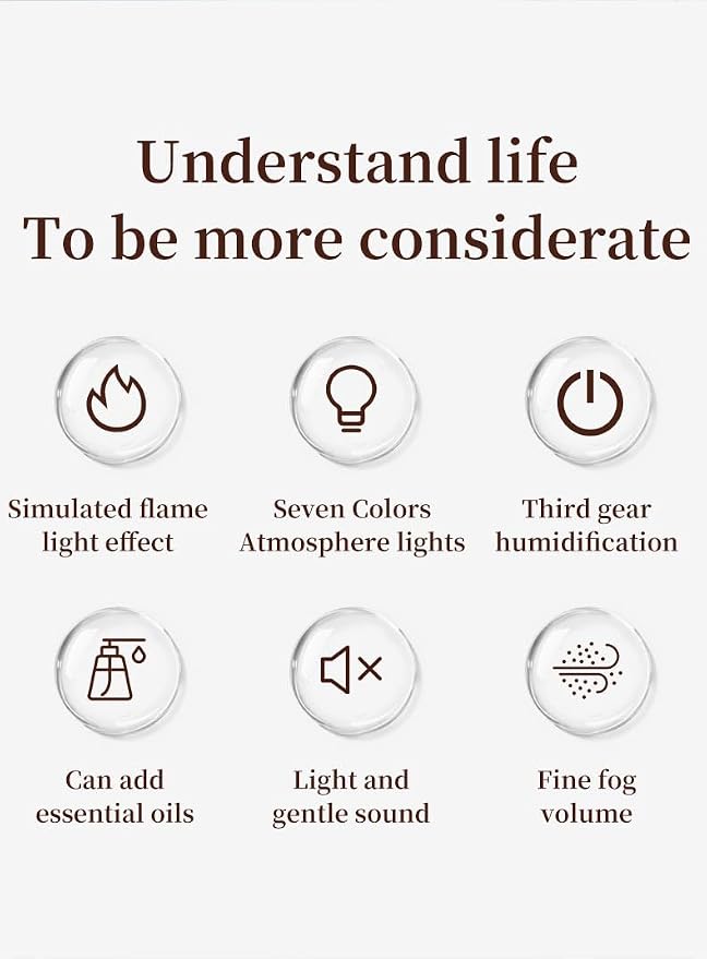 Essential Oil Diffuser 250ml, ITHUGE Fireplace Flame Aromatherapy Humidifier with 7 Color LED Lights, Ultrasonic Quiet Auto Shut-Off Timer for Home Bedroom Office
