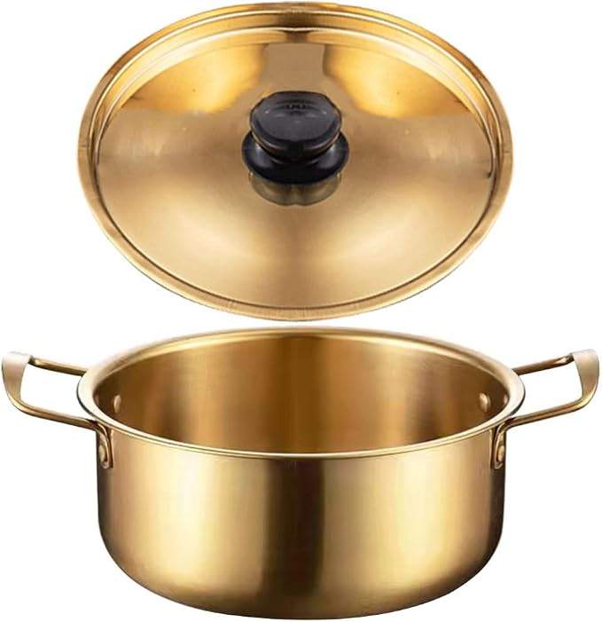 Kichvoe Stainless Steel Noodle Pot with Lid Portable Korean Ramen Pot for Soup Porridge and Noodles 9.76 X 7.08 X 3.93 in Lightweight Kitchen Cookware for Camping Hiking and Picnic