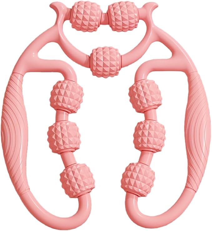 9-Wheel Muscle Massage Roller, Pink, PP+ABS Material, Adjustable for Cervical Arm Thigh Calf Massage, 10.24in x9.45in