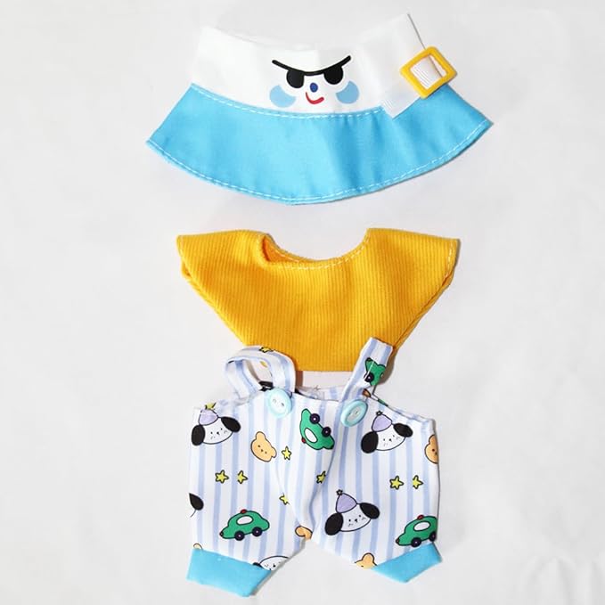 Doll Clothes Set for Labubu(NO Doll), Hat & Overalls Set for 17cm Accessories Suit, Cute Clothes for Dress up Unique Style(Blue, 17cm)