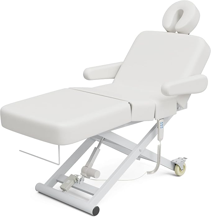 SyyBhb 6.7" Thickened Fully Electric Massage Table Professional for Clients, Customized Angle Adjustable and Electric Lift 3 Motor, Heavy Duty Frame, Exam/Treatment/Spa/Tattoo/Facial, White