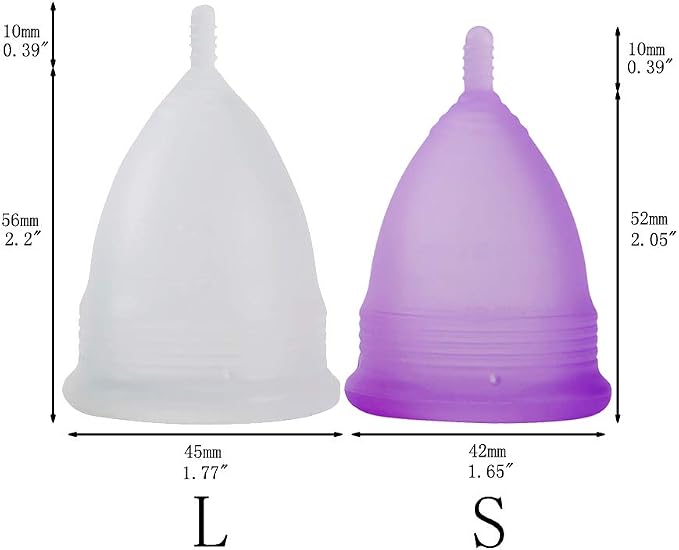 Croing Reusable Menstrual Cup Set of 4, Period Cup, 2 pcs Small and 2 pcs Large (Purple and White)