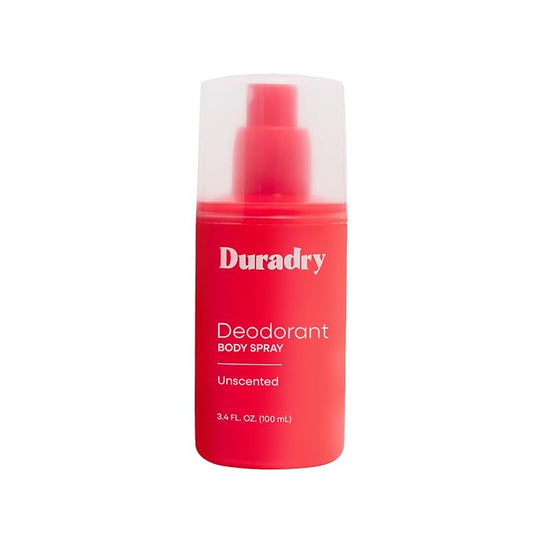 Duradry Aluminum-Free Deodorant Body Spray for Men and Women – Unscented Deodorant for Whole Body, Natural Odor Neutralizer, Clear and Residue Free, Non-Staining – 3.4 Fl Oz