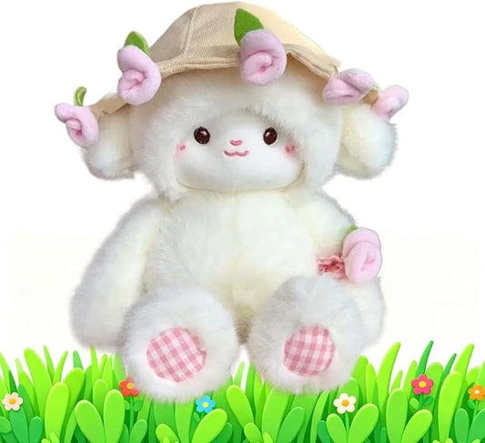 Baby Sheep Bouqet, Rose Bouquet Lamb Plush Toy, Hand Cute Stuffed Sheep with Flower, Emotional Support Animal Desk Decor, Soft Cuddly Pillow with Removable Hat (Pink,15.8 in)