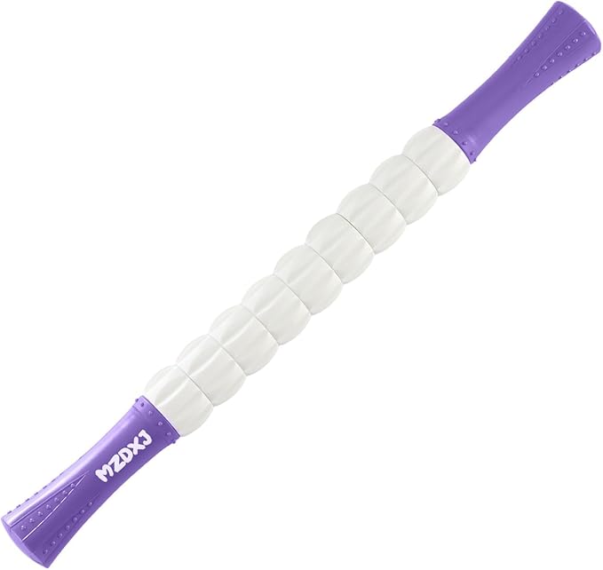 Muscle Roller Massage Roller Stick- Deep Tissue Fascia Blaster for Myofascial Pain Relief, Lymphatic Drainage & Body Sculpting, Handheld Physical Therapy & Recovery Tool (Purple White-18 inch)