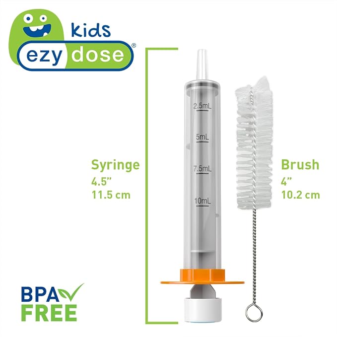 EZY DOSE Kids Baby Oral Syringe & Dispenser with Cleaning Brush, True Easy Design for Liquid Medicine, Easy to Administer, Accurate Dosing, 10 mL/2 TSP Color Coded, BPA Free