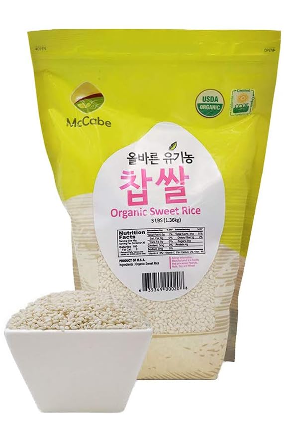 McCabe Organic Sweet Rice - Gluten Free & GMO-Free | Rich in Fibers and Minerals | USDA and CCOF Certified Organic | Product of USA | 3 Lbs