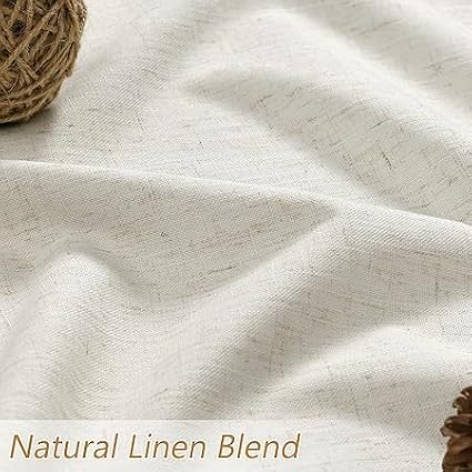 Extra Long 100% Blackout Linen Curtains for Bedroom 104 Inches Long Natural Cream Black Out Curtain Back Tab Thermal Insulated Room Darkening Window Drapes for Living Room 2 Panels Beige Ivory 52x104